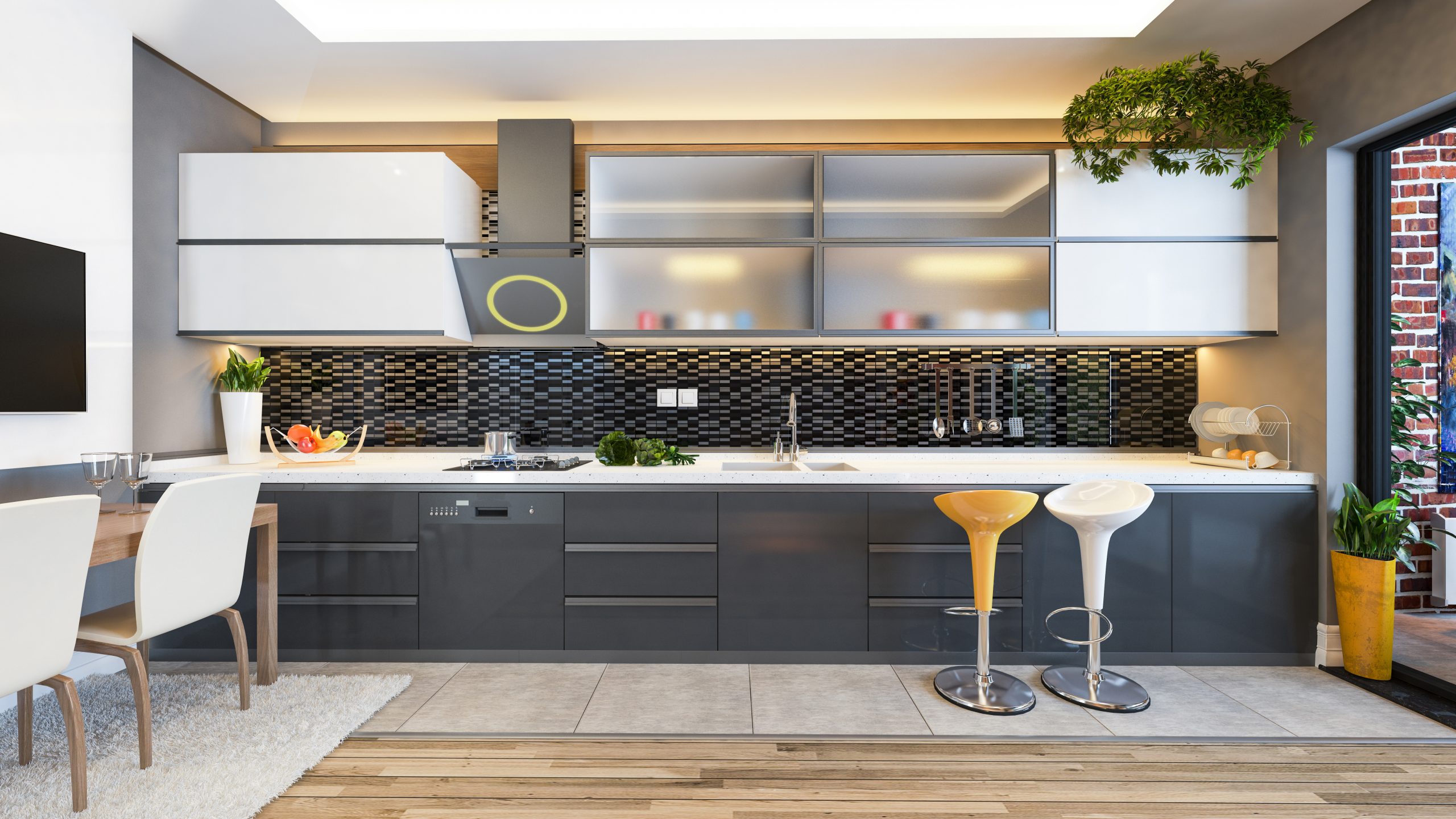 Manhattan apartment kitchen remodel glass cabinets