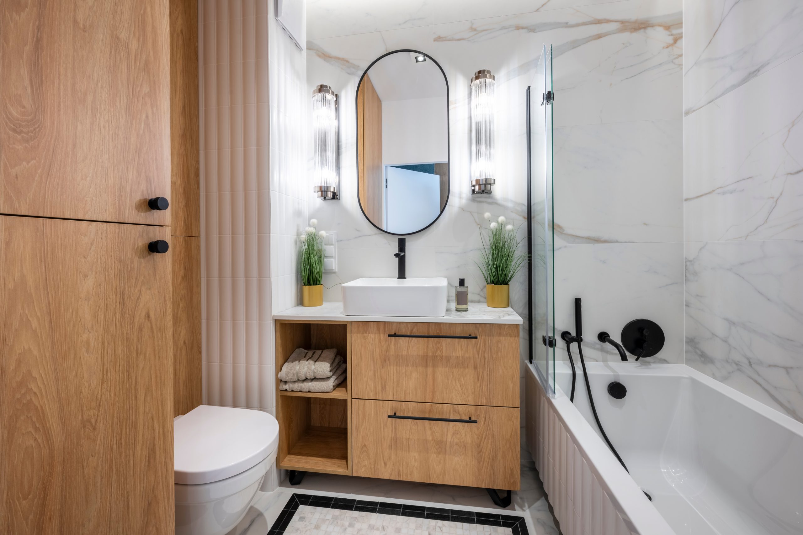 modern nyc bathroom remodel with three piece layout